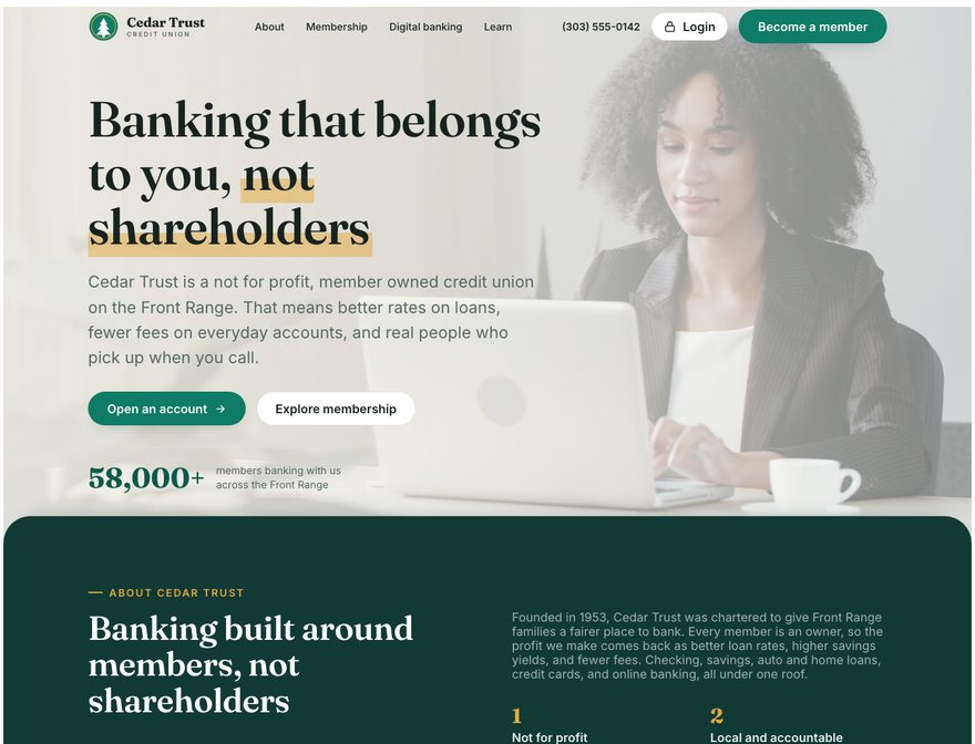 Cedar Trust Credit Union website template preview