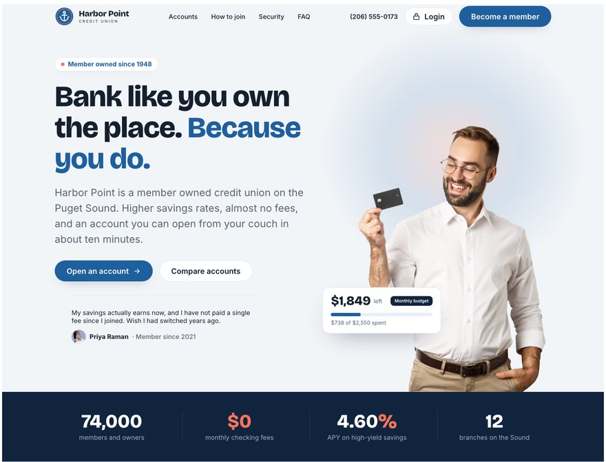 Harbor Point Credit Union website template preview