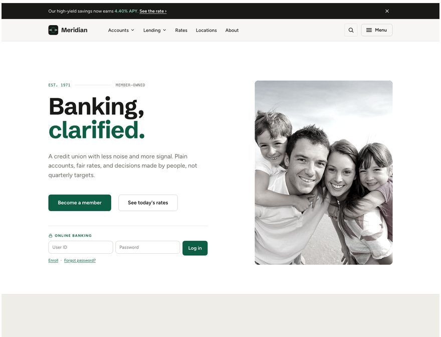 Meridian Credit Union website template preview