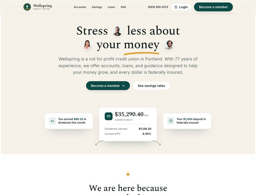 Wellspring Credit Union website template preview